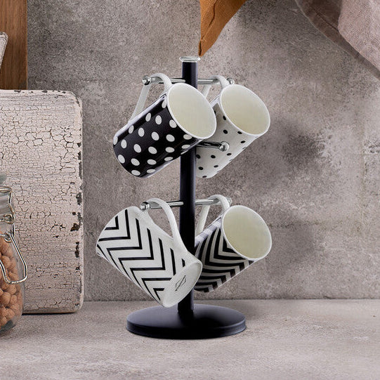 Hirano Matt Black Metal 6 Cup Mug Tree