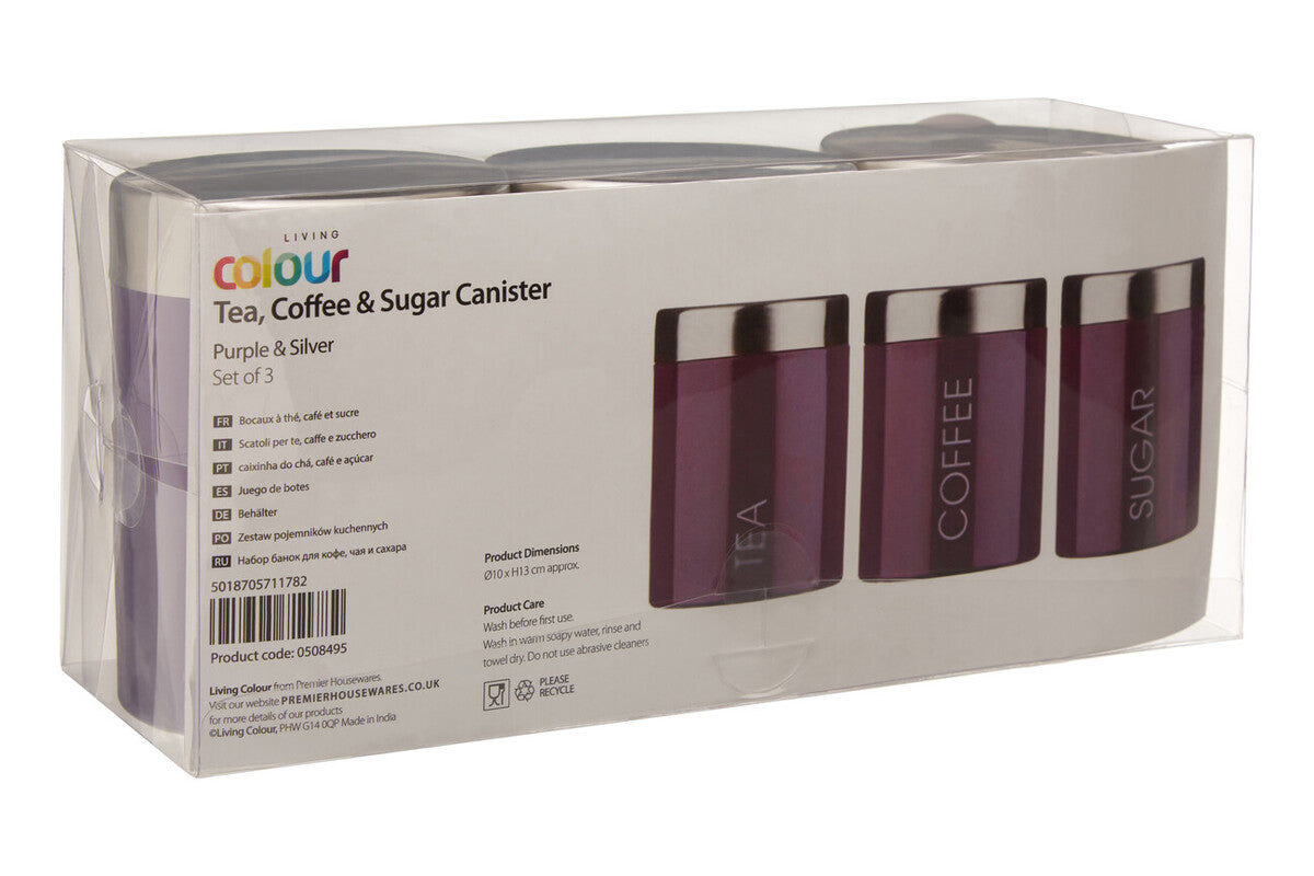 Purple Enamel Tea Coffee And Sugar Set