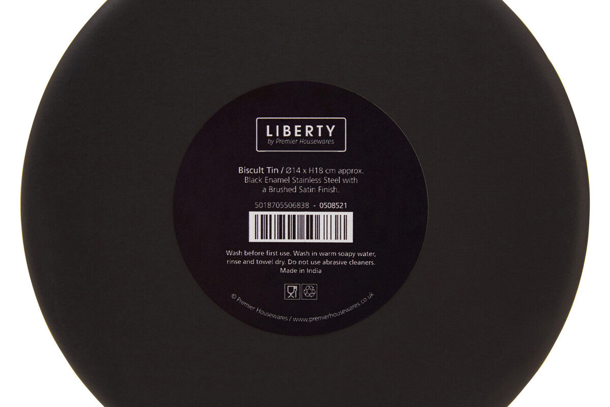 Liberty Black Enamel Biscuit Canister With Silver Lid