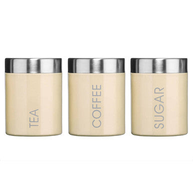 Liberty Set Of 3 Cream Enamel Tea Coffee And Sugar Canisters