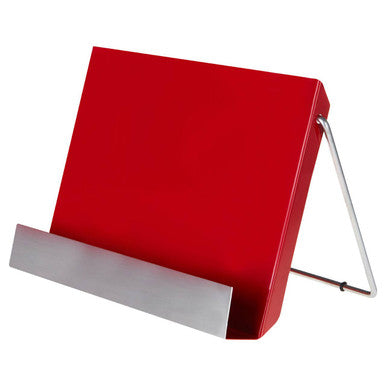 Red stand with a white base on a white background