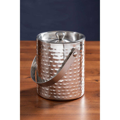 Hammered Effect Stainless Steel Ice Bucket With Handle
