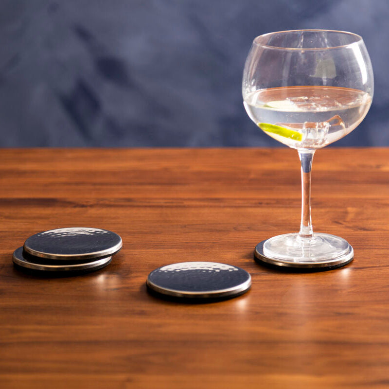 Mixology Set Of Four Hammered Effect Stainless Steel Coasters
