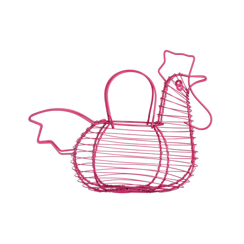Pink wire chicken-shaped basket on a white background