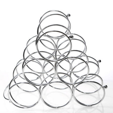 Metallic wine glass holder pyramid on a white background