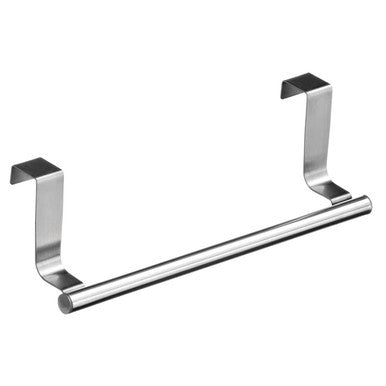 Chrome over-the-door towel holder on a white background