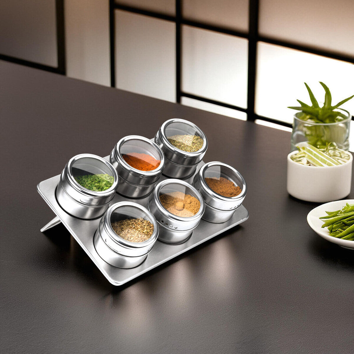 Spice Jars Magnetic Tray With Oblong Tray