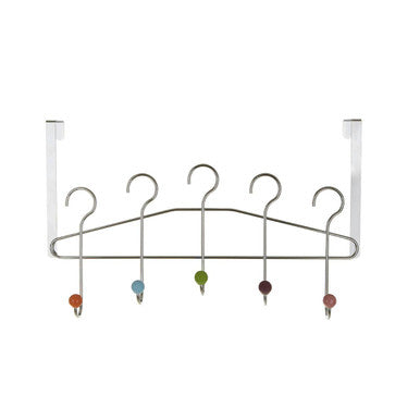 Jaxen Chrome 5 Hook Over Door Hanger With Multi Coloured Ceramic Balls