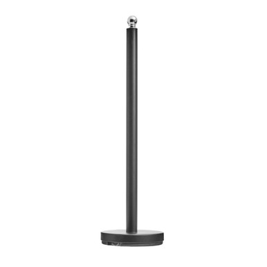 Black metal post with spherical top on a white background