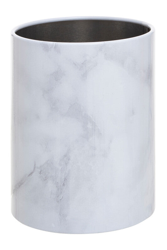 Marble-textured cylindrical container on a white background