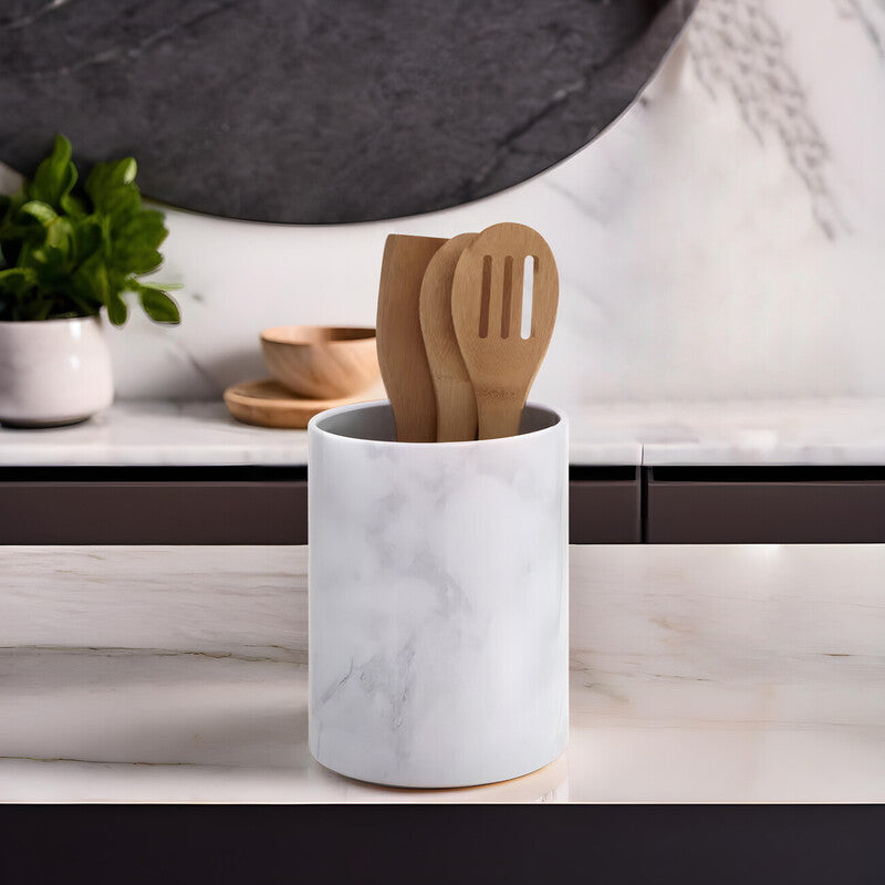 Easton White Marble Effect Utensil Holder