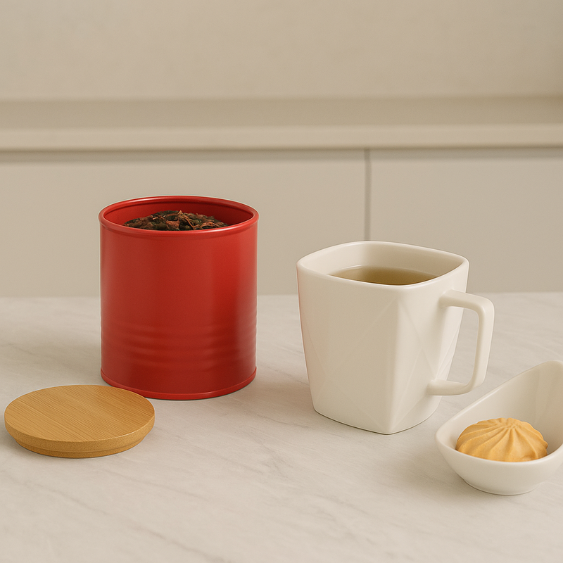 Set Of Three Alton Red Canisters