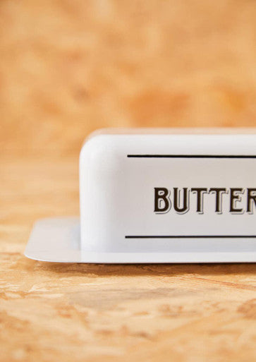 Grocer White Metal Butter Dish