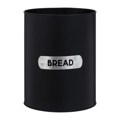 Black metal bread bin with &