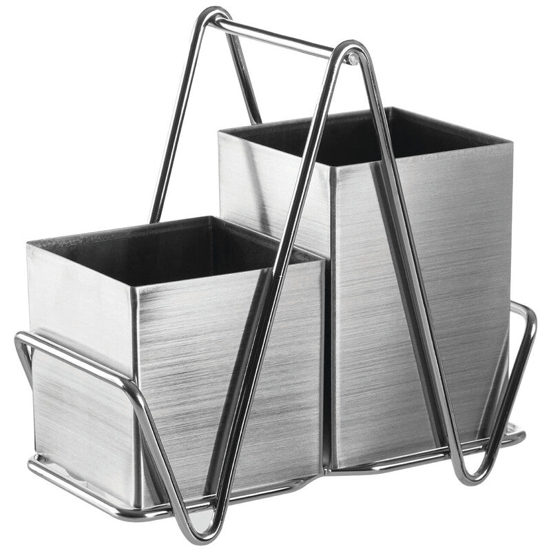 Metallic two-tier caddy on a white background