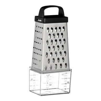 Box grater with measurement markings on a white background
