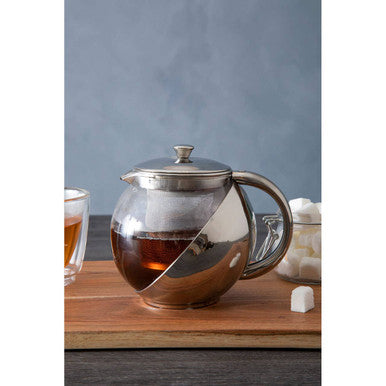 Infuser 650Ml Grey Stainless Steel And Glass Teapot
