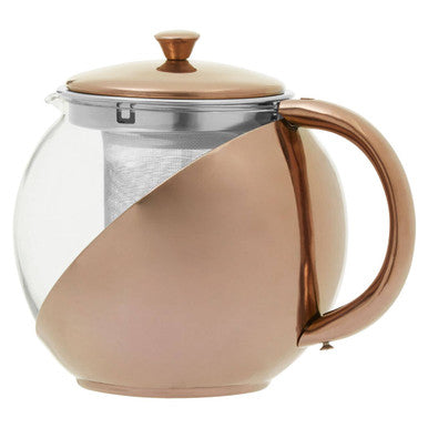 Teapot with bronze handle and lid on a white background