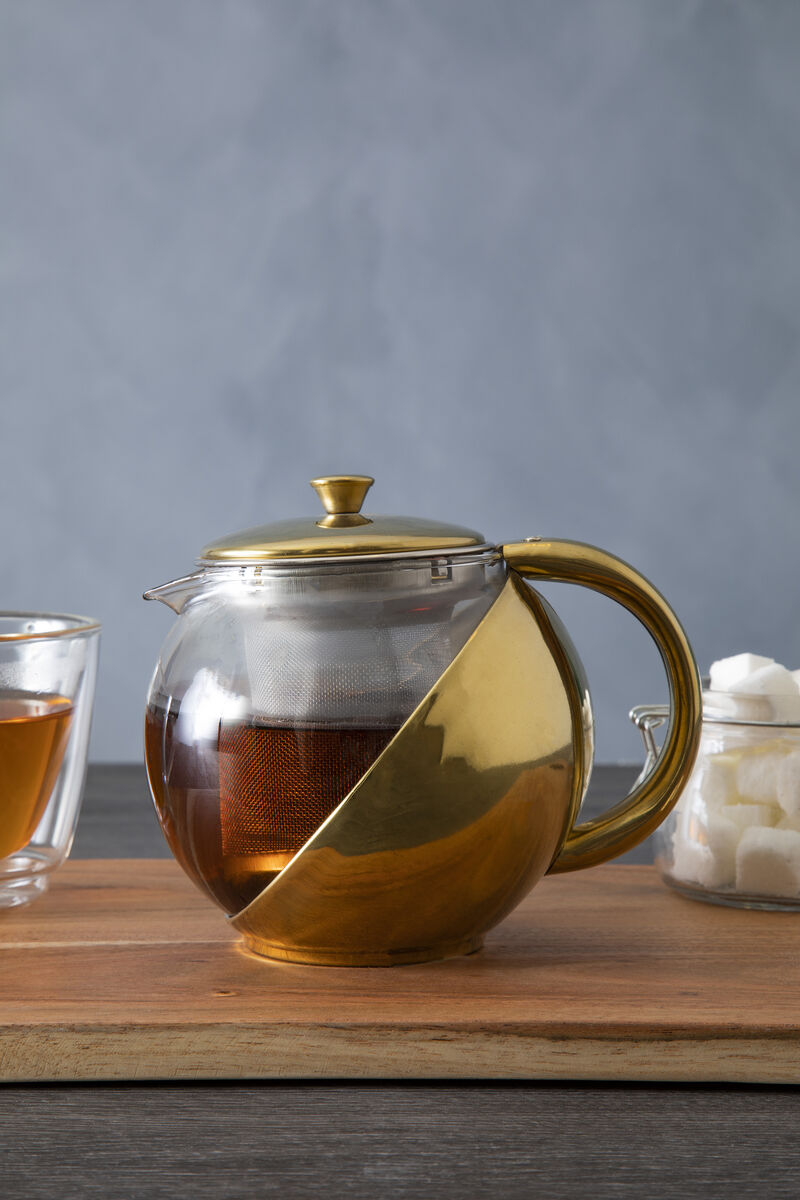 Fuso Gold Finish Glass 600 ml Teapot With Infuser