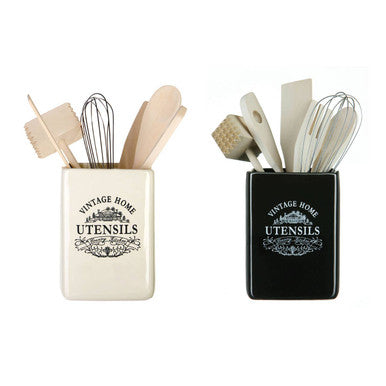 Vintage Home Square Cream Utensil Holder With 6 Utensils