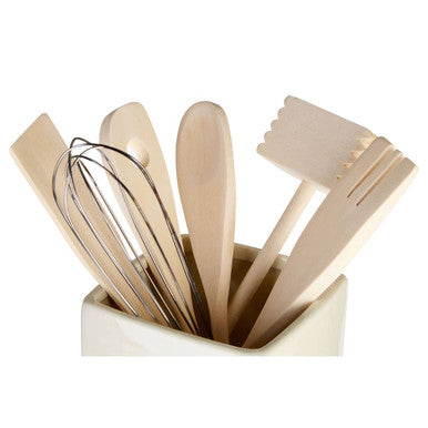 Vintage Home Square Cream Utensil Holder With 6 Utensils