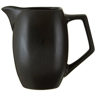 Black ceramic pitcher on a white background
