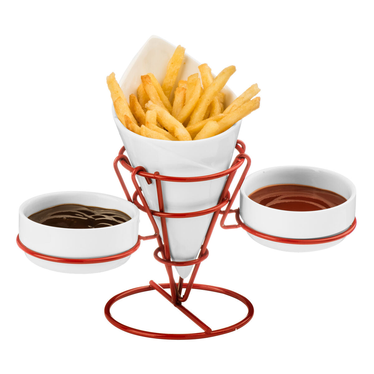 Hollywood French Fry Cone With 2 Dip Dishes On Red Stand