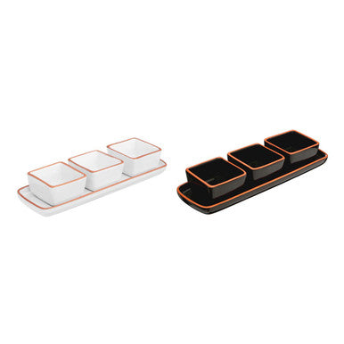 Calisto Terracotta Set Of 3 Dip Bowls With Tray In White