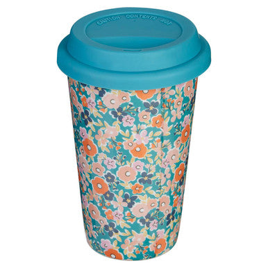 Taza Floral Design Ceramic Travel Mug with Silicone Lid
