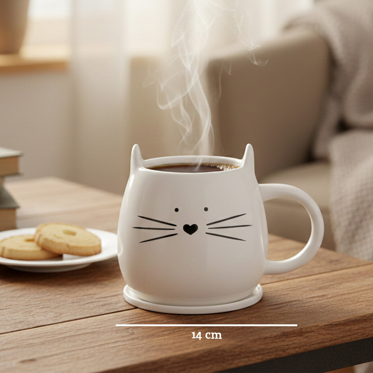 Ivory Cat Mug And Coaster
