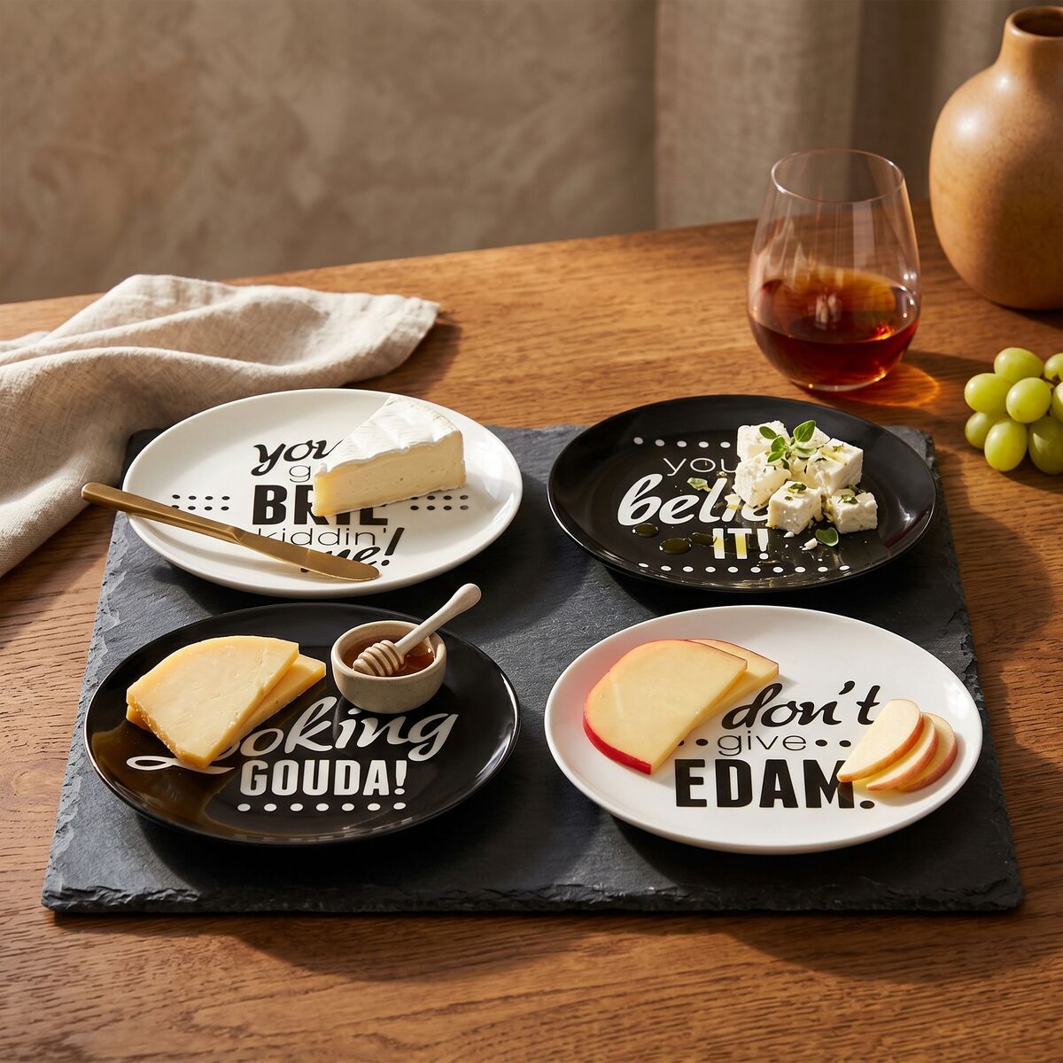 Set of Four Cheese Plates | Pun and Games