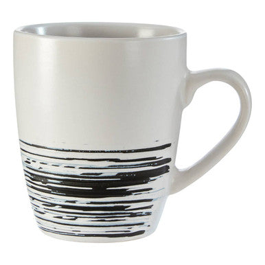 White mug with black abstract stripes on a white background