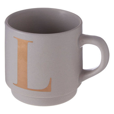 Gray mug with a gold letter &