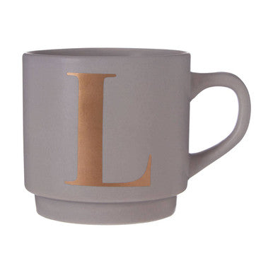Gray mug with a gold letter &