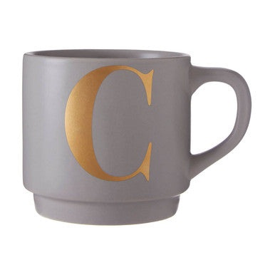 Gray mug with a gold &