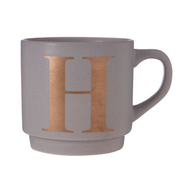 Gray mug with a rose gold letter &