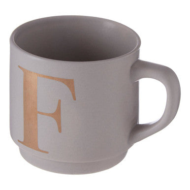 Gray mug with a brown letter &