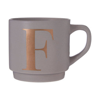 Gray mug with a brown letter &