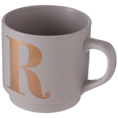 Gray mug with a large gold letter &