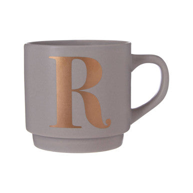 Gray mug with a large brown &