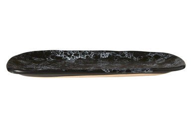 Black marble-patterned serving tray on a white background
