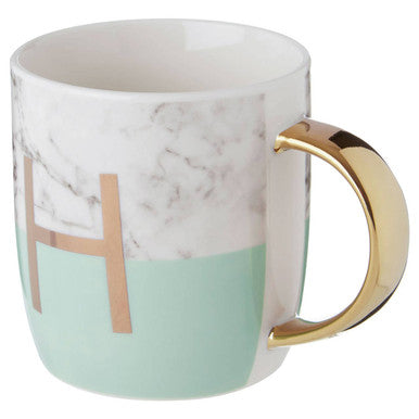 Frosted Deco Marble Effect and Pastel Green Monogram Mug, H