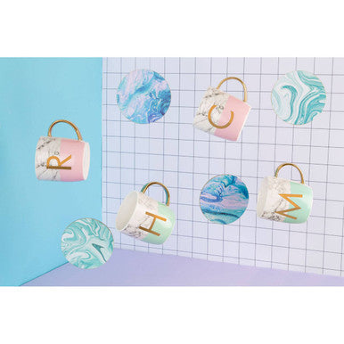 Frosted Deco Marble Effect and Pastel Green Monogram Mug, H