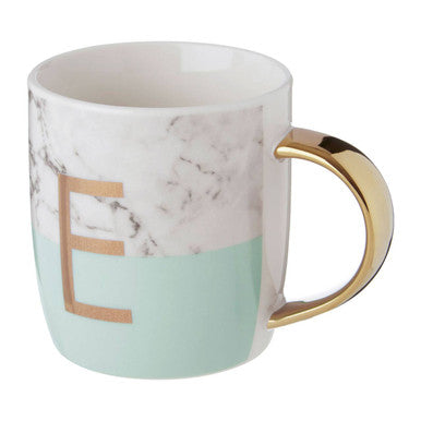 Frosted Deco Marble Effect and Pastel Green Monogram Mug, E