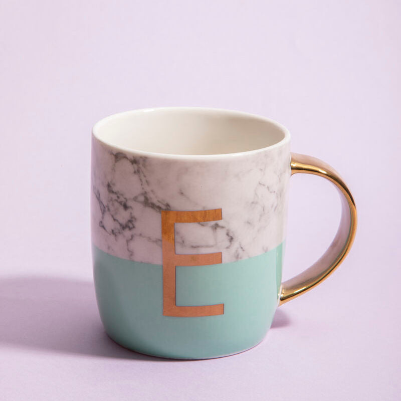 Mug with marble design and gold letter &