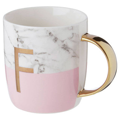 Frosted Deco Marble Effect and Pink Monogram Mug, F