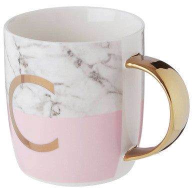 Frosted Deco Marble Effect and Pink Monogram Mug, C