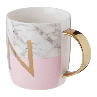 Frosted Deco Marble Effect and Pink Monogram Mug, N