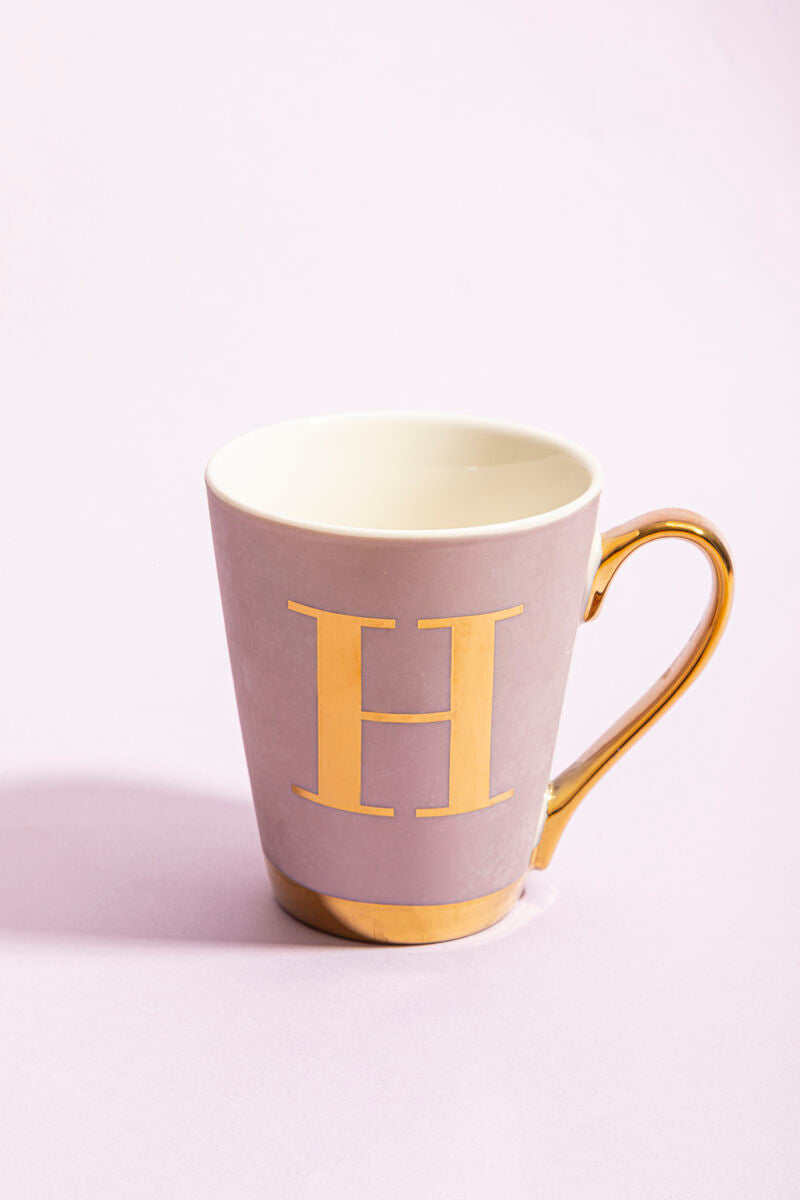 Frosted Deco Lilac Monogram Mug, H