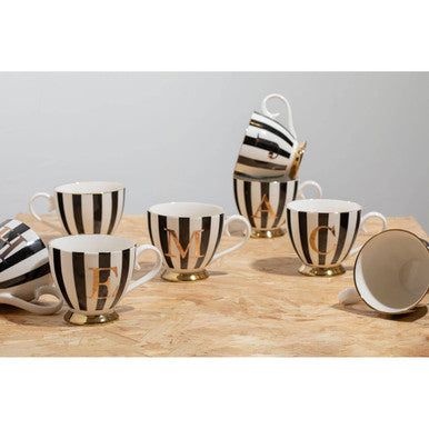 Duchess Black and White Monogram Mug, E